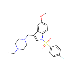 CCN1CCN(Cc2cn(S(=O)(=O)c3ccc(F)cc3)c3ccc(OC)cc23)CC1 ZINC001772634553