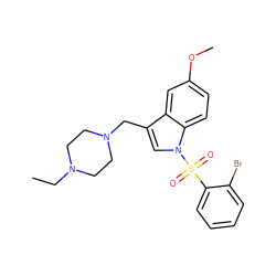 CCN1CCN(Cc2cn(S(=O)(=O)c3ccccc3Br)c3ccc(OC)cc23)CC1 ZINC001772576748