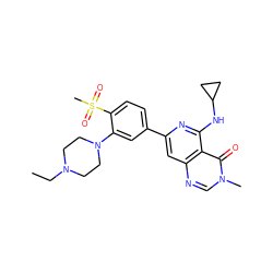 CCN1CCN(c2cc(-c3cc4ncn(C)c(=O)c4c(NC4CC4)n3)ccc2S(C)(=O)=O)CC1 ZINC000115626076