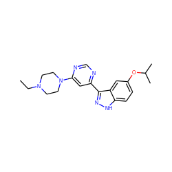 CCN1CCN(c2cc(-c3n[nH]c4ccc(OC(C)C)cc34)ncn2)CC1 ZINC000225535085