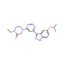 CCN1CCN(c2cc(-c3n[nH]c4ccc(OC(C)C)cc34)ncn2)CC1=O ZINC000221236699