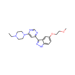 CCN1CCN(c2cc(-c3n[nH]c4ccc(OCCOC)cc34)ncn2)CC1 ZINC000221366264