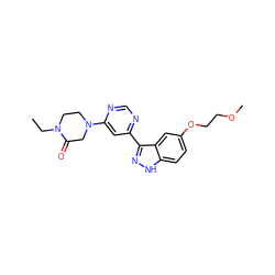 CCN1CCN(c2cc(-c3n[nH]c4ccc(OCCOC)cc34)ncn2)CC1=O ZINC000220971311