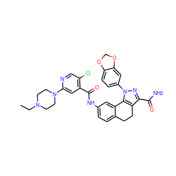 CCN1CCN(c2cc(C(=O)Nc3ccc4c(c3)-c3c(c(C(N)=O)nn3-c3ccc5c(c3)OCO5)CC4)c(Cl)cn2)CC1 ZINC000049763215