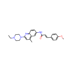 CCN1CCN(c2cc(C)c3cc(NC(=O)/C=C/c4ccc(OC)cc4)ccc3n2)CC1 ZINC000013671923