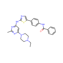 CCN1CCN(c2cc(Nc3ncc(-c4ccc(NC(=O)c5ccccc5)cc4)s3)nc(C)n2)CC1 ZINC000473096811