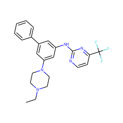 CCN1CCN(c2cc(Nc3nccc(C(F)(F)F)n3)cc(-c3ccccc3)c2)CC1 ZINC001772616395