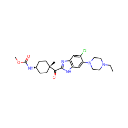 CCN1CCN(c2cc3[nH]c(C(=O)[C@]4(C)CC[C@@H](NC(=O)OC)CC4)nc3cc2Cl)CC1 ZINC000253666398