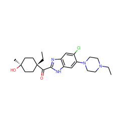 CCN1CCN(c2cc3[nH]c(C(=O)[C@]4(CC)CC[C@@](C)(O)CC4)nc3cc2Cl)CC1 ZINC000261116393