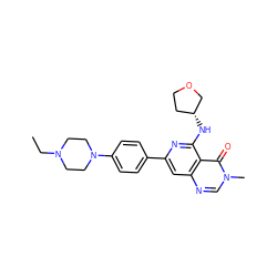 CCN1CCN(c2ccc(-c3cc4ncn(C)c(=O)c4c(N[C@@H]4CCOC4)n3)cc2)CC1 ZINC000115626700