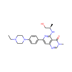 CCN1CCN(c2ccc(-c3cc4ncn(C)c(=O)c4c(N[C@H](C)CO)n3)cc2)CC1 ZINC000115625658