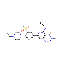 CCN1CCN(c2ccc(-c3cc4ncn(C)c(=O)c4c(NC4CC4)n3)cc2S(C)(=O)=O)CC1 ZINC000115625284