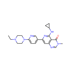 CCN1CCN(c2ccc(-c3cc4ncn(C)c(=O)c4c(NC4CC4)n3)cn2)CC1 ZINC000115625319