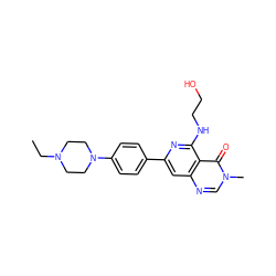 CCN1CCN(c2ccc(-c3cc4ncn(C)c(=O)c4c(NCCO)n3)cc2)CC1 ZINC000115626002