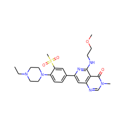 CCN1CCN(c2ccc(-c3cc4ncn(C)c(=O)c4c(NCCOC)n3)cc2S(C)(=O)=O)CC1 ZINC000115622006