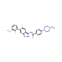 CCN1CCN(c2ccc(C(=O)Nc3[nH]nc4cc(-c5cccc(OC)c5F)c(F)cc34)cc2)CC1 ZINC001772623746