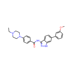 CCN1CCN(c2ccc(C(=O)Nc3n[nH]c4cc(-c5cccc(OC)c5)ccc34)cc2)CC1 ZINC000230586389