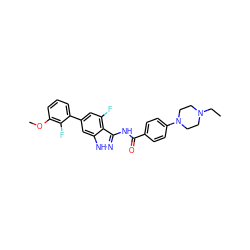 CCN1CCN(c2ccc(C(=O)Nc3n[nH]c4cc(-c5cccc(OC)c5F)cc(F)c34)cc2)CC1 ZINC001772649300