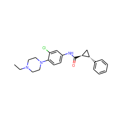 CCN1CCN(c2ccc(NC(=O)[C@H]3C[C@@H]3c3ccccc3)cc2Cl)CC1 ZINC000029128660