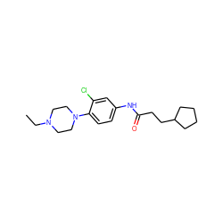 CCN1CCN(c2ccc(NC(=O)CCC3CCCC3)cc2Cl)CC1 ZINC000029128492