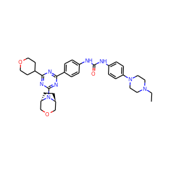 CCN1CCN(c2ccc(NC(=O)Nc3ccc(-c4nc(C5CCOCC5)nc(N5[C@H]6CC[C@H]5COC6)n4)cc3)cc2)CC1 ZINC000101335960