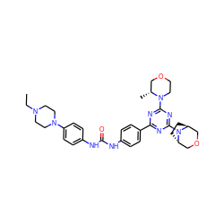 CCN1CCN(c2ccc(NC(=O)Nc3ccc(-c4nc(N5[C@H]6CC[C@H]5COC6)nc(N5CCOC[C@H]5C)n4)cc3)cc2)CC1 ZINC000101336043