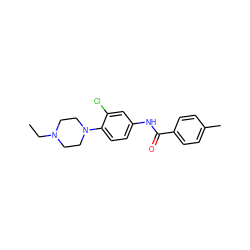 CCN1CCN(c2ccc(NC(=O)c3ccc(C)cc3)cc2Cl)CC1 ZINC000005644246