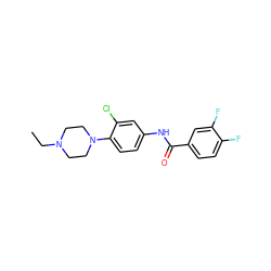 CCN1CCN(c2ccc(NC(=O)c3ccc(F)c(F)c3)cc2Cl)CC1 ZINC000049070105