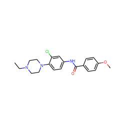 CCN1CCN(c2ccc(NC(=O)c3ccc(OC)cc3)cc2Cl)CC1 ZINC000000809772