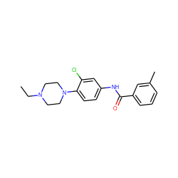 CCN1CCN(c2ccc(NC(=O)c3cccc(C)c3)cc2Cl)CC1 ZINC000005425801