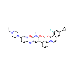 CCN1CCN(c2ccc(Nc3cc(-c4cccc(-n5ccc6cc(C7CC7)cc(F)c6c5=O)c4CO)cn(C)c3=O)nc2)CC1 ZINC000068247983