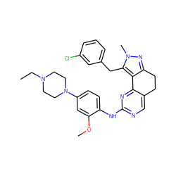 CCN1CCN(c2ccc(Nc3ncc4c(n3)-c3c(nn(C)c3Cc3cccc(Cl)c3)CC4)c(OC)c2)CC1 ZINC000143111131