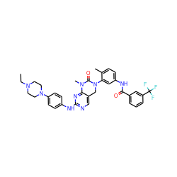 CCN1CCN(c2ccc(Nc3ncc4c(n3)N(C)C(=O)N(c3cc(NC(=O)c5cccc(C(F)(F)F)c5)ccc3C)C4)cc2)CC1 ZINC000161375029