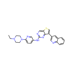 CCN1CCN(c2ccc(Nc3ncc4scc(-c5cnc6ccccc6c5)c4n3)cn2)CC1 ZINC000068267340