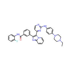 CCN1CCN(c2ccc(Nc3nccc(-c4c(-c5cccc(C(=O)Nc6ccccc6F)c5)nc5ccccn45)n3)cc2)CC1 ZINC000063298056