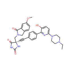 CCN1CCN(c2ccc(O)c(-c3ccc(C#C[C@]4(CN5Cc6ccc(OC)cc6C5=O)NC(=O)NC4=O)cc3)n2)CC1 ZINC000096173759