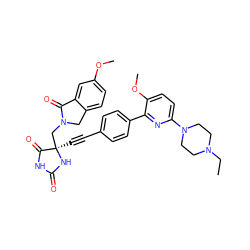 CCN1CCN(c2ccc(OC)c(-c3ccc(C#C[C@]4(CN5Cc6ccc(OC)cc6C5=O)NC(=O)NC4=O)cc3)n2)CC1 ZINC000143300404