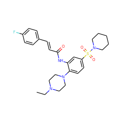 CCN1CCN(c2ccc(S(=O)(=O)N3CCCCC3)cc2NC(=O)/C=C/c2ccc(F)cc2)CC1 ZINC000012521561