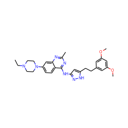 CCN1CCN(c2ccc3c(Nc4cc(CCc5cc(OC)cc(OC)c5)[nH]n4)nc(C)nc3c2)CC1 ZINC000653850702