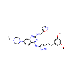 CCN1CCN(c2ccc3c(Nc4cc(CCc5cc(OC)cc(OC)c5)[nH]n4)nc(NCc4cc(C)no4)nc3c2)CC1 ZINC000653842104