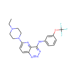 CCN1CCN(c2ccc3nnnc(Nc4cccc(OC(F)(F)F)c4)c3n2)CC1 ZINC000653789004