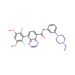 CCN1CCN(c2cccc(NC(=O)c3ccc(-c4c(Cl)c(OC)cc(OC)c4Cl)c4nccnc34)c2)CC1 ZINC000096173386