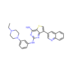 CCN1CCN(c2cccc(Nc3nc(N)c4scc(-c5cnc6ccccc6c5)c4n3)c2)CC1 ZINC000068267244