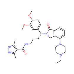 CCN1CCN(c2cccc3c2CN([C@H](CCCNC(=O)c2c(C)n[nH]c2C)c2ccc(OC)c(OC)c2)C3=O)CC1 ZINC000049722753