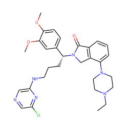 CCN1CCN(c2cccc3c2CN([C@H](CCCNc2cncc(Cl)n2)c2ccc(OC)c(OC)c2)C3=O)CC1 ZINC000049677904