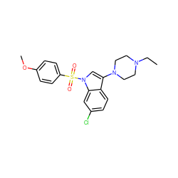 CCN1CCN(c2cn(S(=O)(=O)c3ccc(OC)cc3)c3cc(Cl)ccc23)CC1 ZINC000066251085