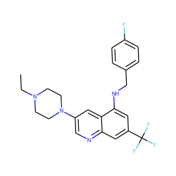 CCN1CCN(c2cnc3cc(C(F)(F)F)cc(NCc4ccc(F)cc4)c3c2)CC1 ZINC000071318808