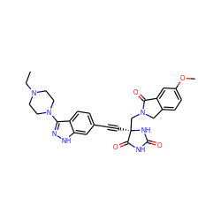 CCN1CCN(c2n[nH]c3cc(C#C[C@]4(CN5Cc6ccc(OC)cc6C5=O)NC(=O)NC4=O)ccc23)CC1 ZINC000096173706