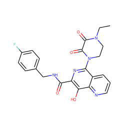 CCN1CCN(c2nc(C(=O)NCc3ccc(F)cc3)c(O)c3ncccc23)C(=O)C1=O ZINC000034820446