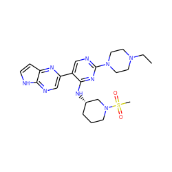 CCN1CCN(c2ncc(-c3cnc4[nH]ccc4n3)c(N[C@H]3CCCN(S(C)(=O)=O)C3)n2)CC1 ZINC000168863530